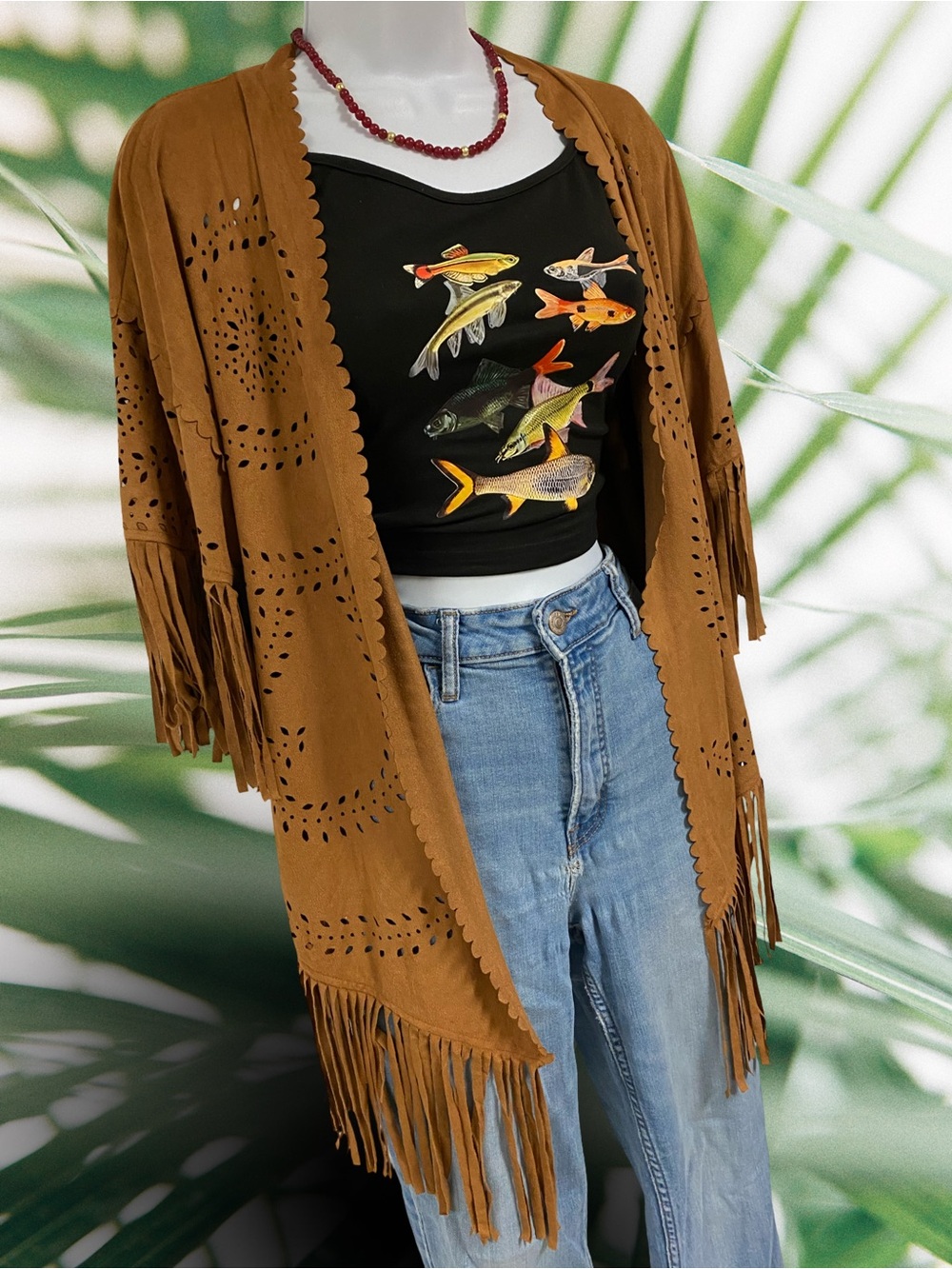 Xhilaration Brown Fringe Open Cardigan, Size M/L
